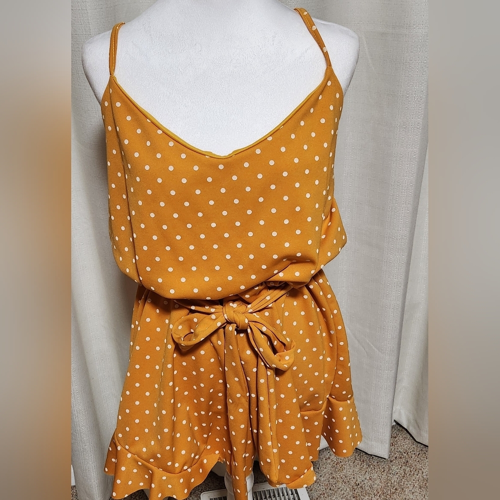 Boohoo Mustard Spaghetti Strap Mini Romper